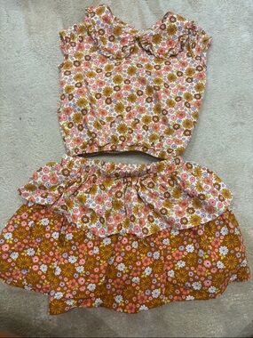 wonder nation Floral Crop Top & Skirt Set in Mustard, Pink & White